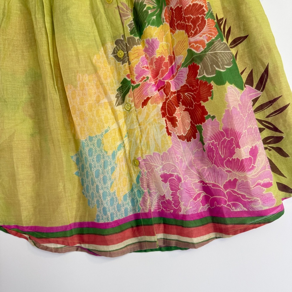 Sundance Floral Pintuck Tunic Women Medium Green Multi Cotton Boho 3/4 Sleeve - Picture 9 of 13